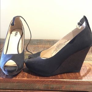 Massimo wedges with gold detailing on heel and strap around ankle